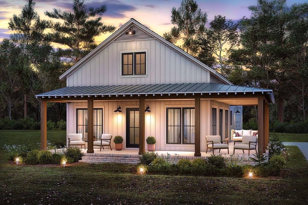 Barndominium 3 bedroom 2 bath home with rear porch and garage stalls
