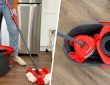Hand pressing O Cedar spin mop pedal mechanism during cleaning maintenance