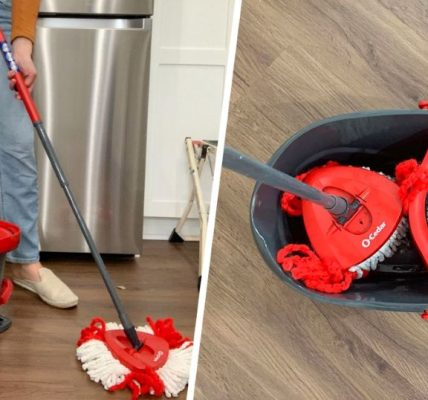 Hand pressing O Cedar spin mop pedal mechanism during cleaning maintenance