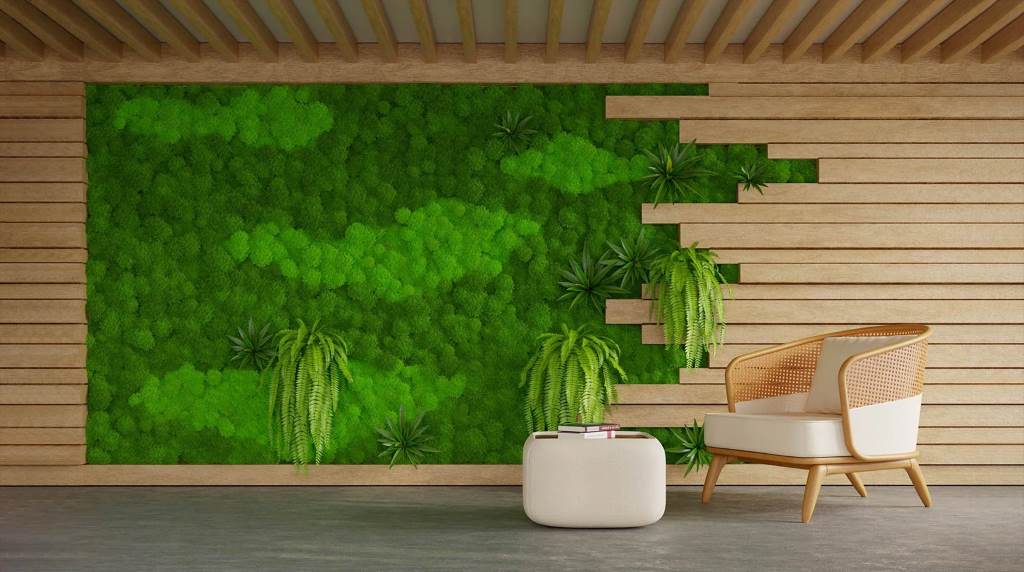 Step-by-step installation of moss wall panels in modern office interior design