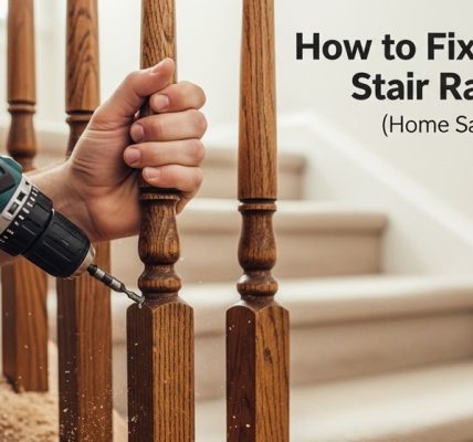 Tightening stair handrail screws into wall stud