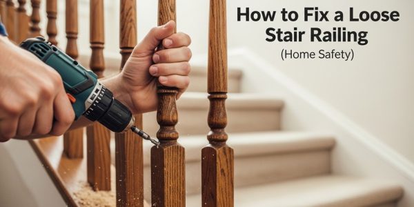 Tightening stair handrail screws into wall stud