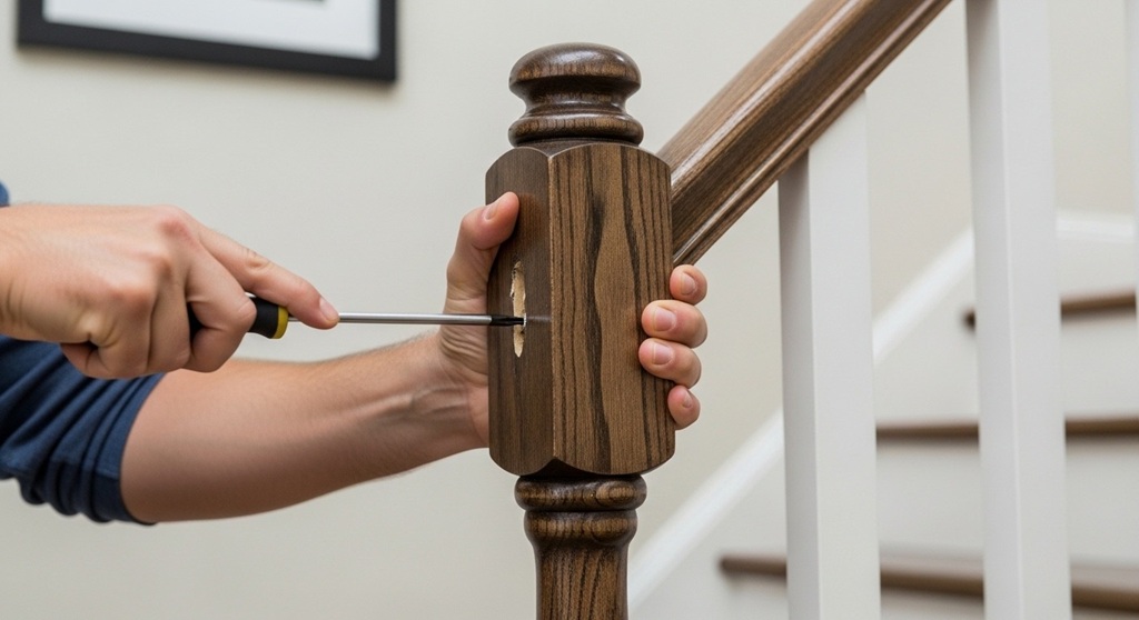 Repairing wooden stair railing for home safety