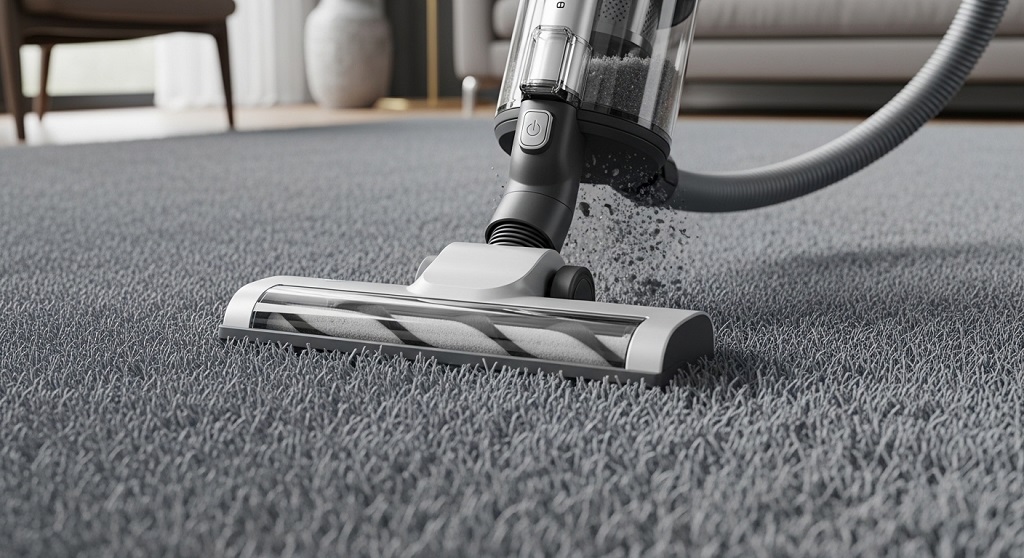 Close-up of plush carpet fibers being cleaned safely