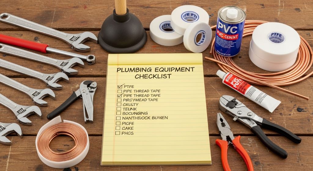Homeowner using a hand auger and tools from a plumbing tool guide to clear a bathroom sink drain