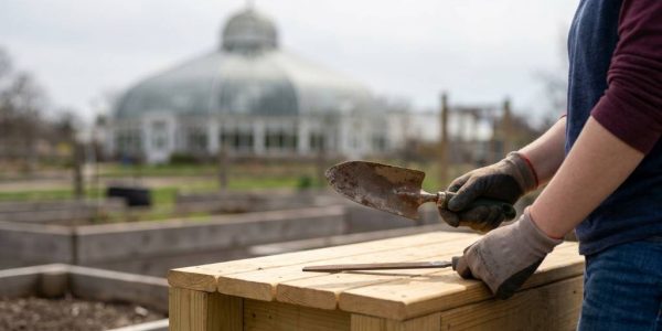 Beginner sharpening a garden hoe with a hand file