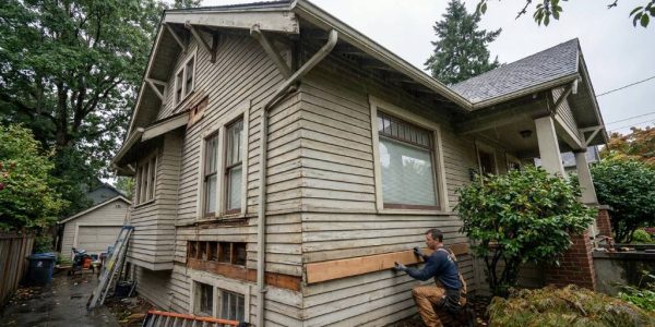 Contractor matching exterior siding on Portland Oregon home
