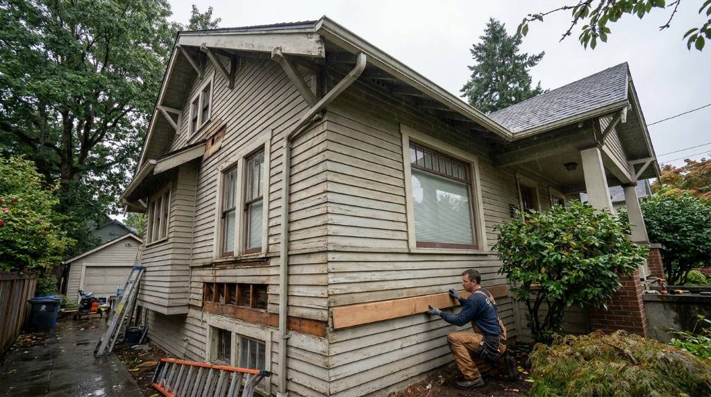 Contractor matching exterior siding on Portland Oregon home