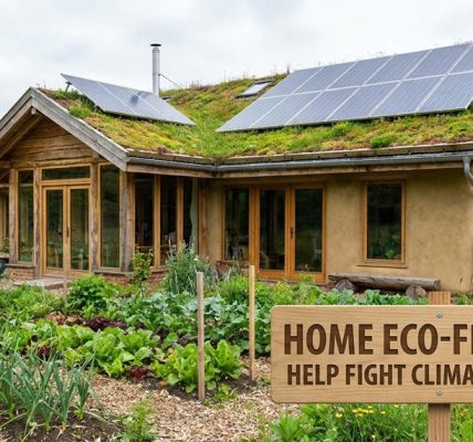 energy efficient eco friendly home with solar panels and LED lighting