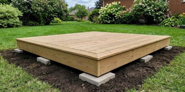 Backyard platform sinking into clay soil in Denver residential yard