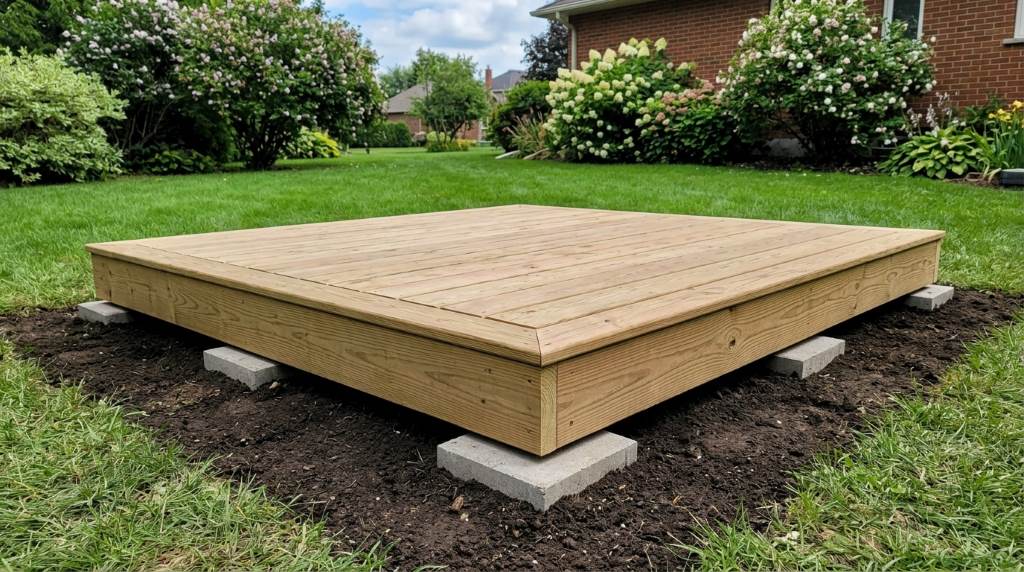 Backyard platform sinking into clay soil in Denver residential yard