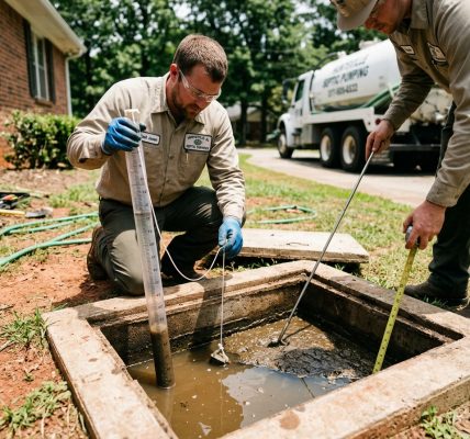 Huntsville, AL septic pros measure sludge with a Sludge Judge (clear pipe) and scum using a stick with a hinged flap. Get precise tank levels.