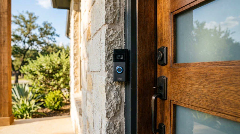 Homeowner checking live camera feed on a smartphone.